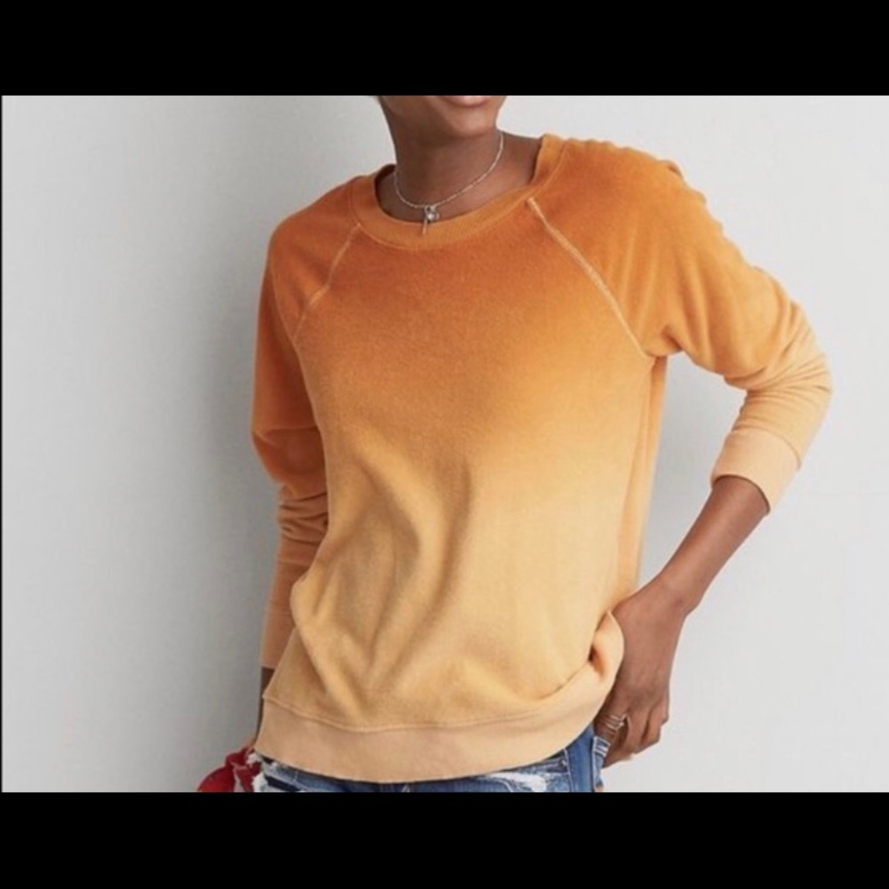 American Eagle Orange Ombré Terry Cloth Sweater